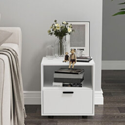 Urbn-Living Urbnliving Height 43Cm 1 Drawer Wooden Bedside Table Cabinet White Bedroom Furniture Storage Nightstand - thumbnail 3