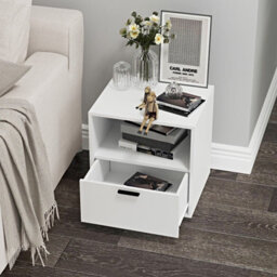 Urbn-Living Urbnliving Height 43Cm 1 Drawer Wooden Bedside Table Cabinet White Bedroom Furniture Storage Nightstand - thumbnail 5