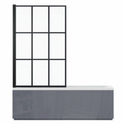 Rinse bathrooms Rinse Single Ended 1700X700mm Bath + Gloss Grey Front Wood Bath Panel + Black Grid Square Bath Screen - thumbnail 3