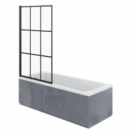 Rinse bathrooms Rinse Single Ended 1700X700mm Bath + Gloss Grey Front Wood Bath Panel + Black Grid Square Bath Screen - thumbnail 2