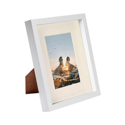 "Nicola Spring 8"" X 10"" White 3D Box Photo Frame - 4"" X 6"" Mount - Ivory" - image 1