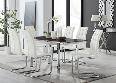 Furniturebox Uk Enna Black Glass Extending Dining Table And 6 White Murano Chairs - image 1