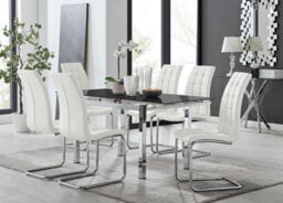Furniturebox Uk Enna Black Glass Extending Dining Table And 6 White Murano Chairs - thumbnail 1