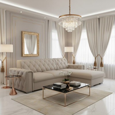 Roma Corner Sofa Bed With Storage For Living Room Polyurethane Foam Wave Springs Metal Legs Frame 267X85X185Cm Beige Right - image 1