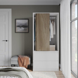Urbn-Living Urbnliving 2 Sliding Doors Wardrobe 2 Drawer Bedroom Clothes Hanging Rail White Carcass With Oak Doors Storage Cupboard - thumbnail 3