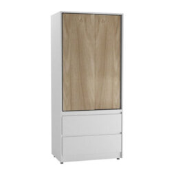 Urbn-Living Urbnliving 2 Sliding Doors Wardrobe 2 Drawer Bedroom Clothes Hanging Rail White Carcass With Oak Doors Storage Cupboard - thumbnail 5