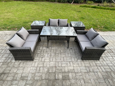 Fimous 6 Seater Wicker Pe Rattan Garden Furniture Sets Outdoor Lounge Sofa Set With Oblong Dining Table Double Seat Sofa - image 1