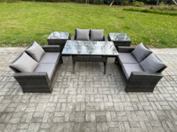 Fimous 6 Seater Wicker Pe Rattan Garden Furniture Sets Outdoor Lounge Sofa Set With Oblong Dining Table Double Seat Sofa - thumbnail 1