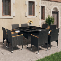 Berkfield 9 Piece Garden Dining Set Poly Rattan And Tempered Glass Black