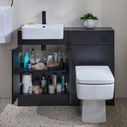 Homestylestore 1050mm Black Grey Bathroom Combination Vanity Wc Unit With Black Finger Pull Handle - thumbnail 1
