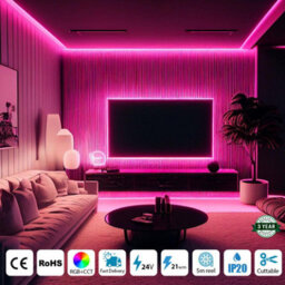 Ener-J Ener J Rgb Cct Cob Led Strip Light 5 Metre Roll With Power Supply And Remote Controller - thumbnail 3