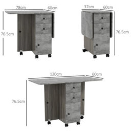 Homcom Folding Dining Table For 4-6 Drop Leaf Table On Wheels Grey Marble - thumbnail 3