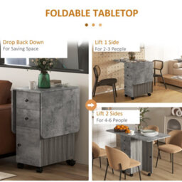 Homcom Folding Dining Table For 4-6 Drop Leaf Table On Wheels Grey Marble - thumbnail 5