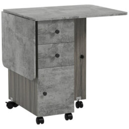 Homcom Folding Dining Table For 4-6 Drop Leaf Table On Wheels Grey Marble - thumbnail 2