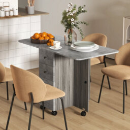 Homcom Folding Dining Table For 4-6 Drop Leaf Table On Wheels Grey Marble