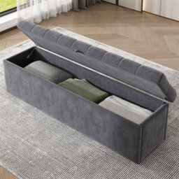 Abrihome 135X41X42Cm, Velvet Upholstered Bench, Upholstered Bench Seat, Bed Stool, Bench With Storage Space, Grey - thumbnail 1