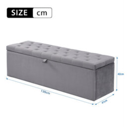 Abrihome 135X41X42Cm, Velvet Upholstered Bench, Upholstered Bench Seat, Bed Stool, Bench With Storage Space, Grey - thumbnail 5
