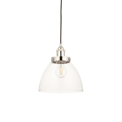 Bright Nickel Ceiling Pendant Light & Clear Glass Shade - Knurled Detailling - image 1