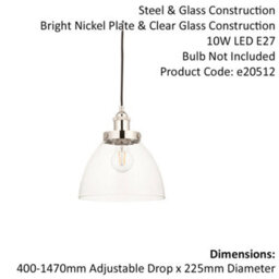 Bright Nickel Ceiling Pendant Light & Clear Glass Shade - Knurled Detailling - thumbnail 2