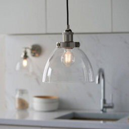 Bright Nickel Ceiling Pendant Light & Clear Glass Shade - Knurled Detailling - thumbnail 3