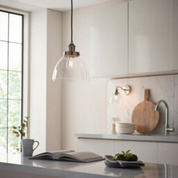 Bright Nickel Ceiling Pendant Light & Clear Glass Shade - Knurled Detailling - thumbnail 4