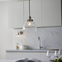 Bright Nickel Ceiling Pendant Light & Clear Glass Shade - Knurled Detailling - thumbnail 5