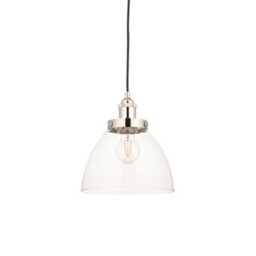 Bright Nickel Ceiling Pendant Light & Clear Glass Shade - Knurled Detailling - thumbnail 1
