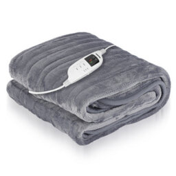 Geepas Grey Fleece Electric Heated Throw Blanket 9 Heat Timer - King And Double Size Options