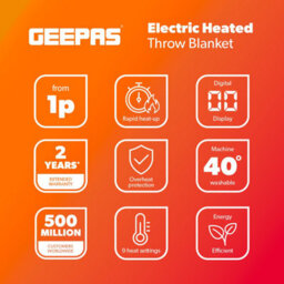 Geepas Grey Fleece Electric Heated Throw Blanket 9 Heat Timer - King And Double Size Options - thumbnail 9