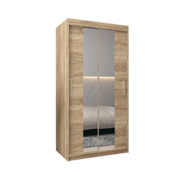 Arte Tokyo 01 Contemporary Mirrored 2 Sliding Door Wardrobe 5 Shelves 2 Rails Oak Sonoma Effect (H)2000mm (W)1000mm (D)620mm - image 1