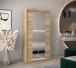 Arte Tokyo 01 Contemporary Mirrored 2 Sliding Door Wardrobe 5 Shelves 2 Rails Oak Sonoma Effect (H)2000mm (W)1000mm (D)620mm - thumbnail 2