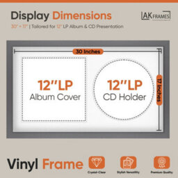 "30X17"" Dark Grey Modern Vinyl Record Frame With White Mount For 12 Inch Lp Album Cover & Disc - Ak Frames" - thumbnail 2
