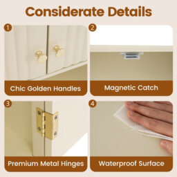 Costway Fluted Bathroom Wall Cabinet 2-Door Medicine Cabinet-Beige - thumbnail 6