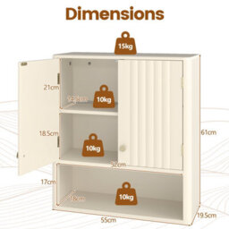 Costway Fluted Bathroom Wall Cabinet 2-Door Medicine Cabinet-Beige - thumbnail 2