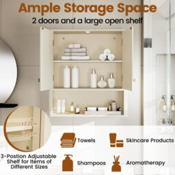 Costway Fluted Bathroom Wall Cabinet 2-Door Medicine Cabinet-Beige - thumbnail 7
