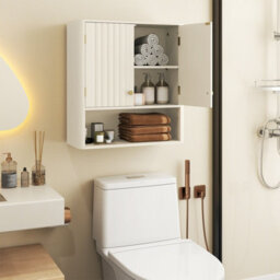 Costway Fluted Bathroom Wall Cabinet 2-Door Medicine Cabinet-Beige - thumbnail 4