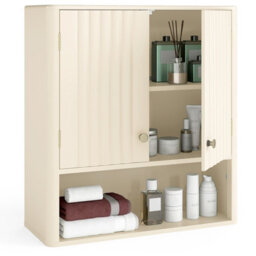 Costway Fluted Bathroom Wall Cabinet 2-Door Medicine Cabinet-Beige
