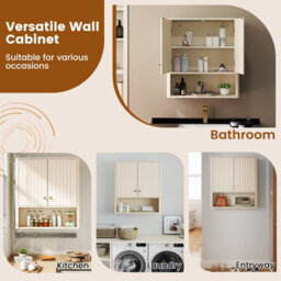 Costway Fluted Bathroom Wall Cabinet 2-Door Medicine Cabinet-Beige - thumbnail 9