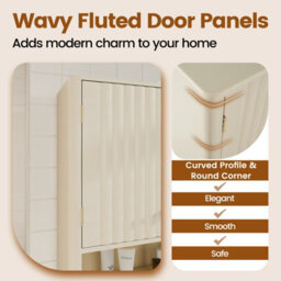 Costway Fluted Bathroom Wall Cabinet 2-Door Medicine Cabinet-Beige - thumbnail 8