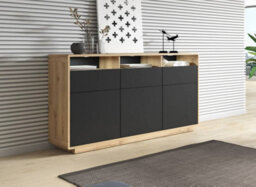 Arte Striking Aston 26 Sideboard Cabinet 180Cm - Black Matt & Oak Torus: Versatile Storage Solution For Contemporary Living Spaces - thumbnail 1