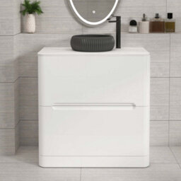 Royal Bathrooms Venice 800mm Gloss White Freestanding Bathroom Countertop Vanity Unit 2 Drawer With Milan Black Basin - thumbnail 1