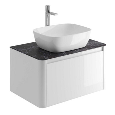Plum&clay Mayfair Gloss White Wall Hung Bathroom Vanity Unit With Black Slate Countertop (W)750mm (H)406mm - image 1