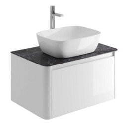 Plum&clay Mayfair Gloss White Wall Hung Bathroom Vanity Unit With Black Slate Countertop (W)750mm (H)406mm - thumbnail 2
