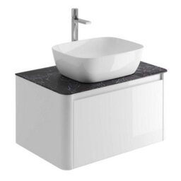 Plum&clay Mayfair Gloss White Wall Hung Bathroom Vanity Unit With Black Slate Countertop (W)750mm (H)406mm