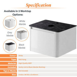 Plum&clay Mayfair Gloss White Wall Hung Bathroom Vanity Unit With Black Slate Countertop (W)750mm (H)406mm - thumbnail 5