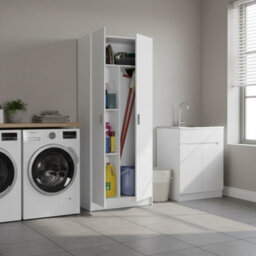 Amos Mann Furniture Tall White 2 Door Utility Universal Storage Cupboard White
