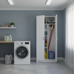 Amos Mann Furniture Tall White 2 Door Utility Universal Storage Cupboard White - thumbnail 2