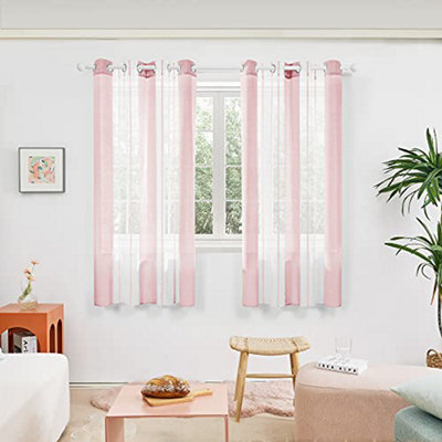 Deconovo Voile Curtains Semi Transparent Soft Decorative Striped Yarn-Dyed Sheer Curtains Eyelet, Pink 55 X 72 Inch 2 Panels - image 1