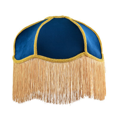 Happy Homewares Domed Victorian Shape Lamp Shade In Navy Blue Velvet With Gold Trim