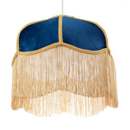 Happy Homewares Domed Victorian Shape Lamp Shade In Navy Blue Velvet With Gold Trim - thumbnail 5
